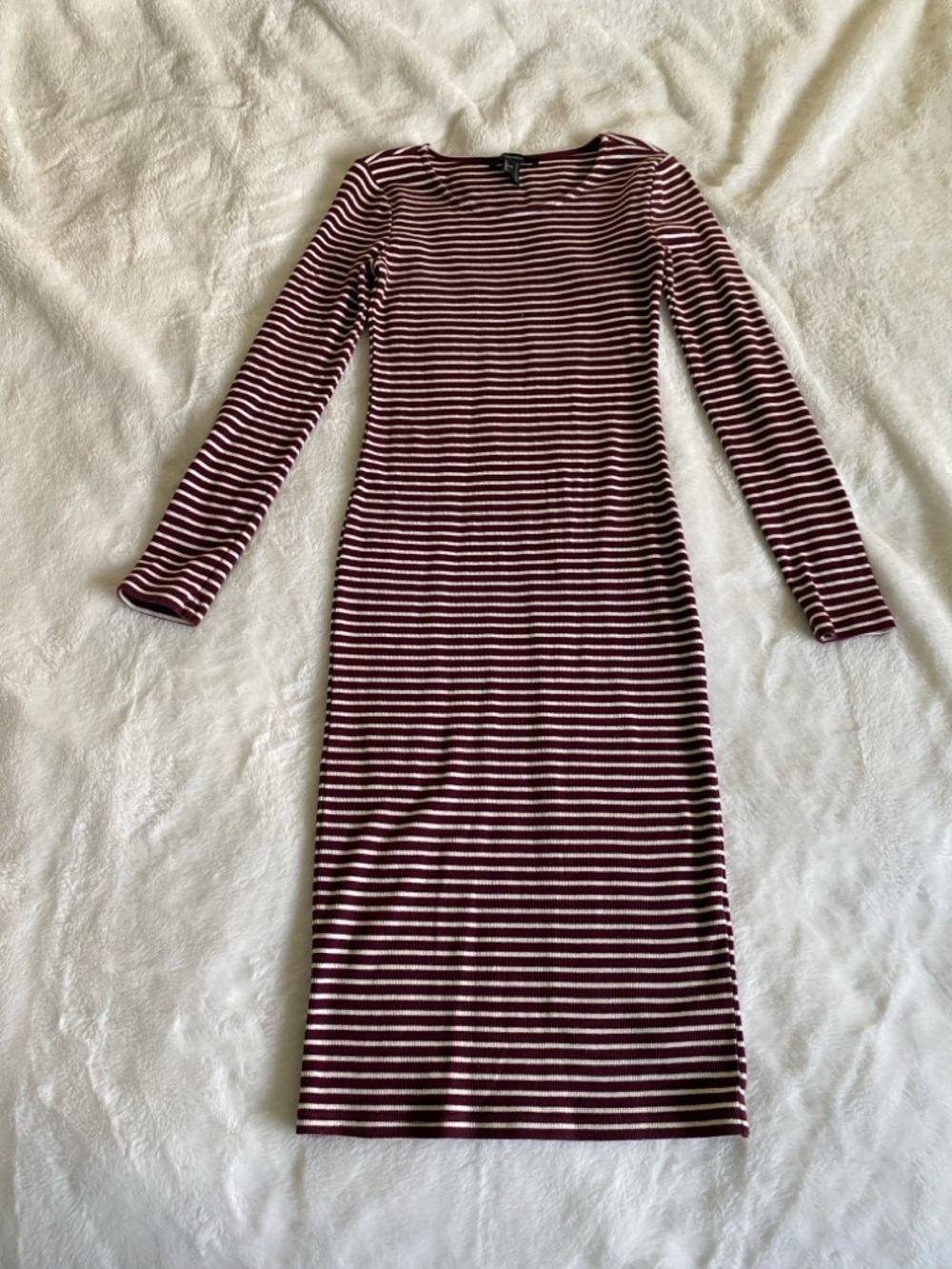 Forever 21 Striped Long-Sleeve Midi Bodycon Dress Size Small